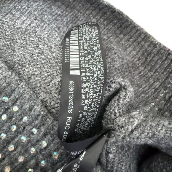 Zara FW18 Grey Beaded Short Sweater Size S crystals rhinestones - Picture 9 of 10